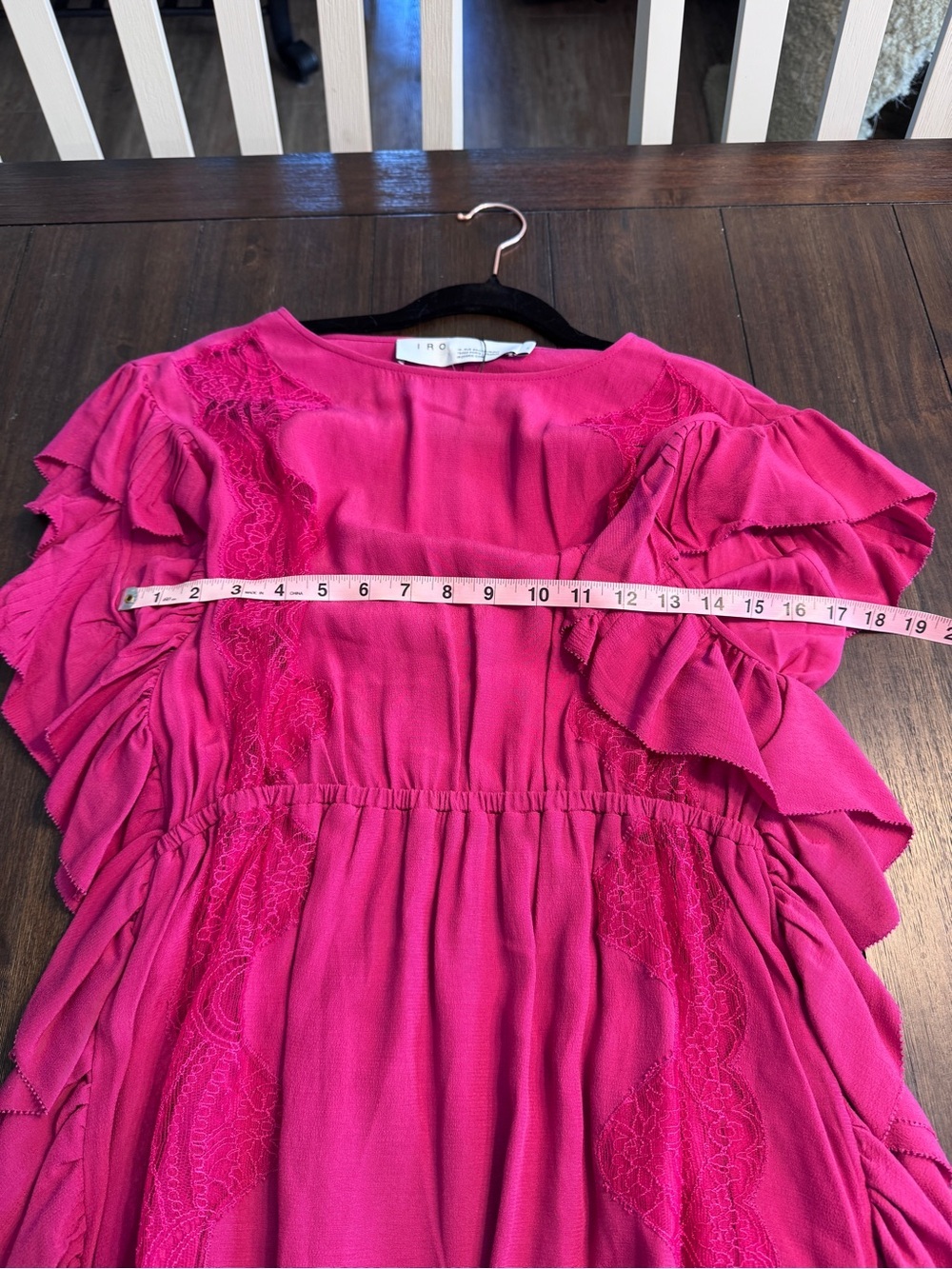IRO Zestful Fuchsia Lace Ruffle Mini Dress Silk Feel Size 36 Small NWT - Picture 7 of 13